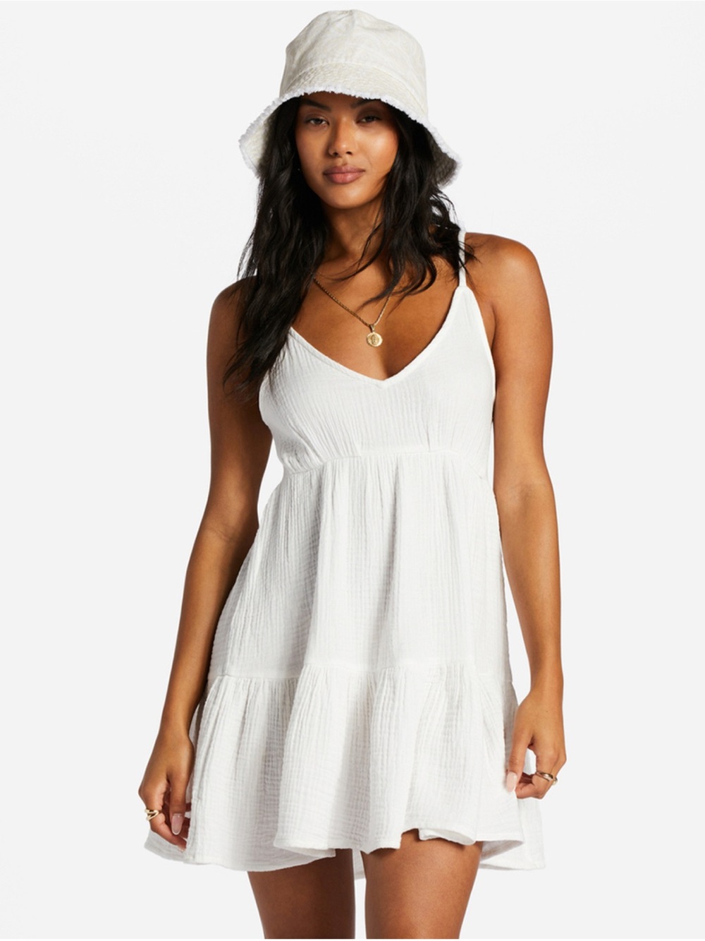 BILLABONG Wave After Wave White Mini Dress Women’s Size S Gauze Beach Boho